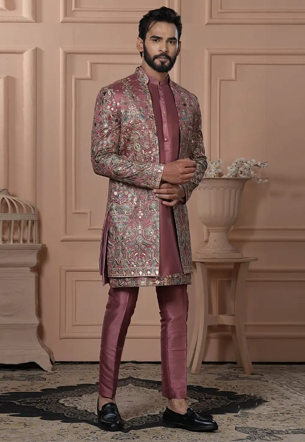 Peach Silk Jacket Style Sherwani 315037