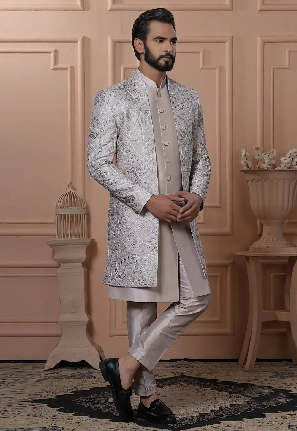 Peach Silk Jacket Style Sherwani 315058