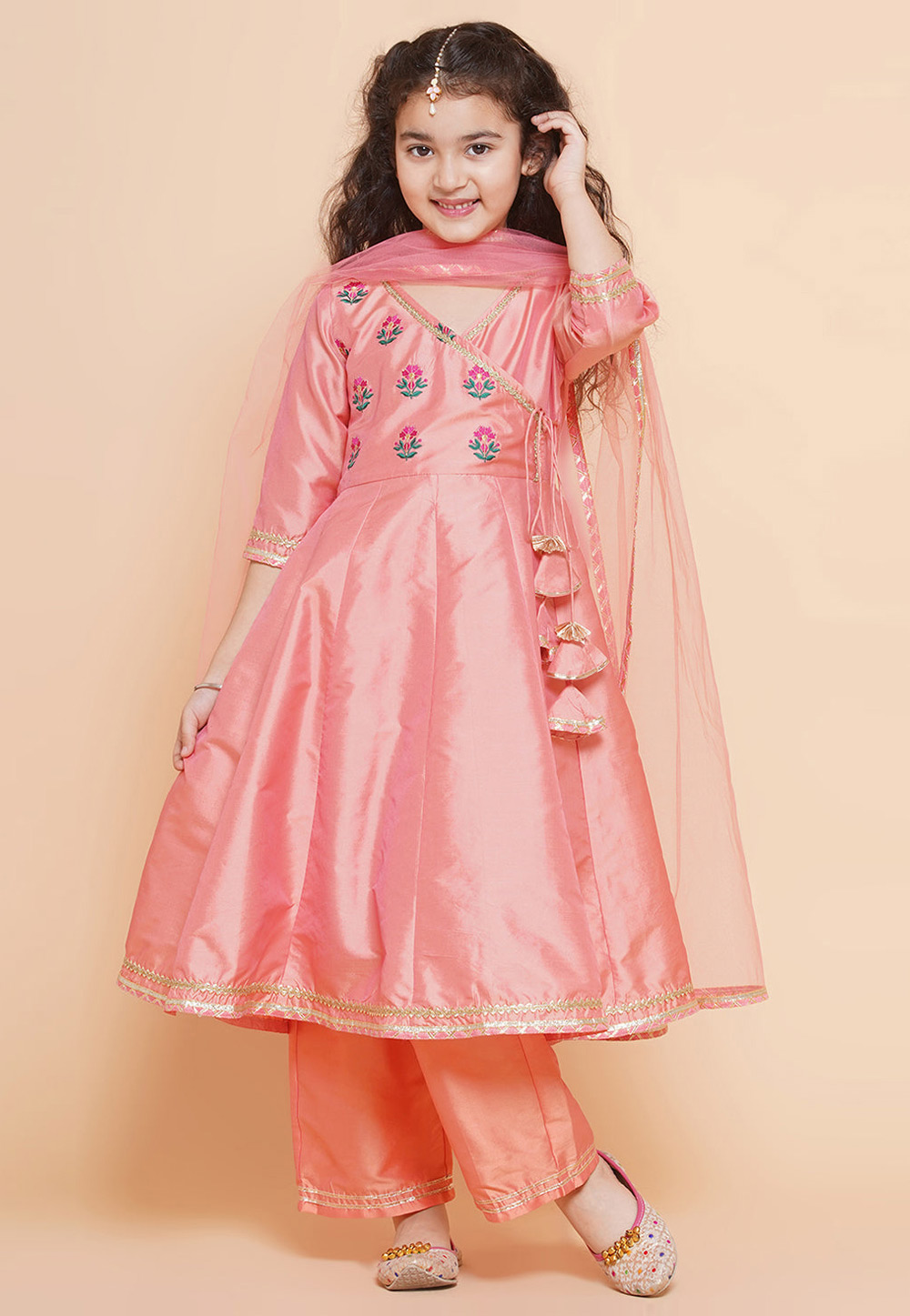Peach Silk Kids Palazzo Suit 282639