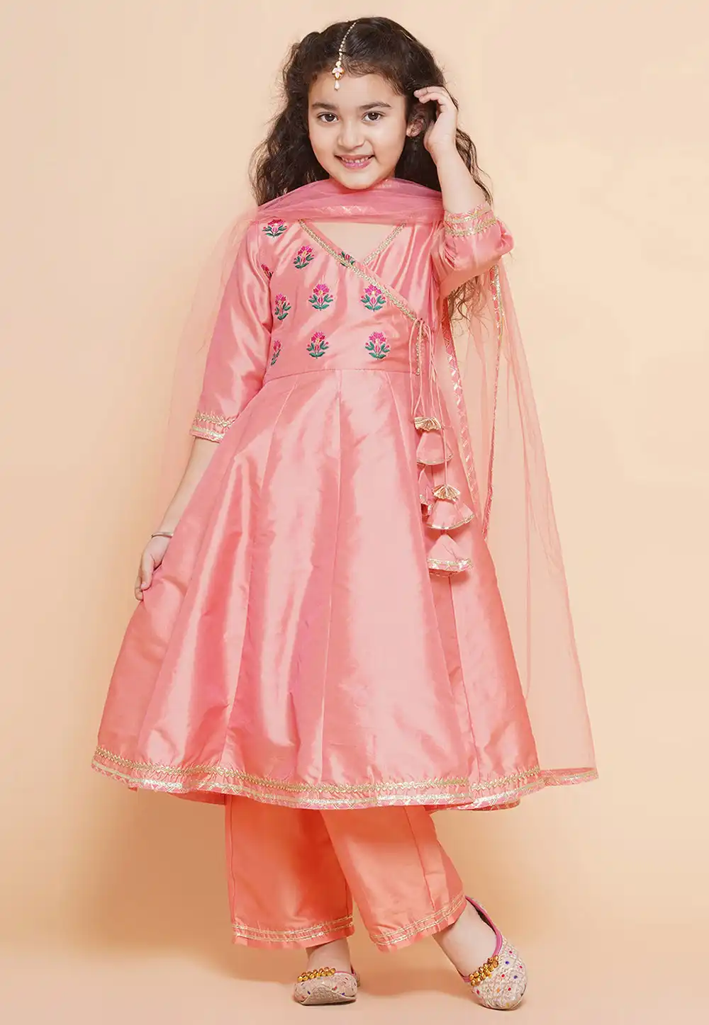 Peach Silk Kids Palazzo Suit 282639