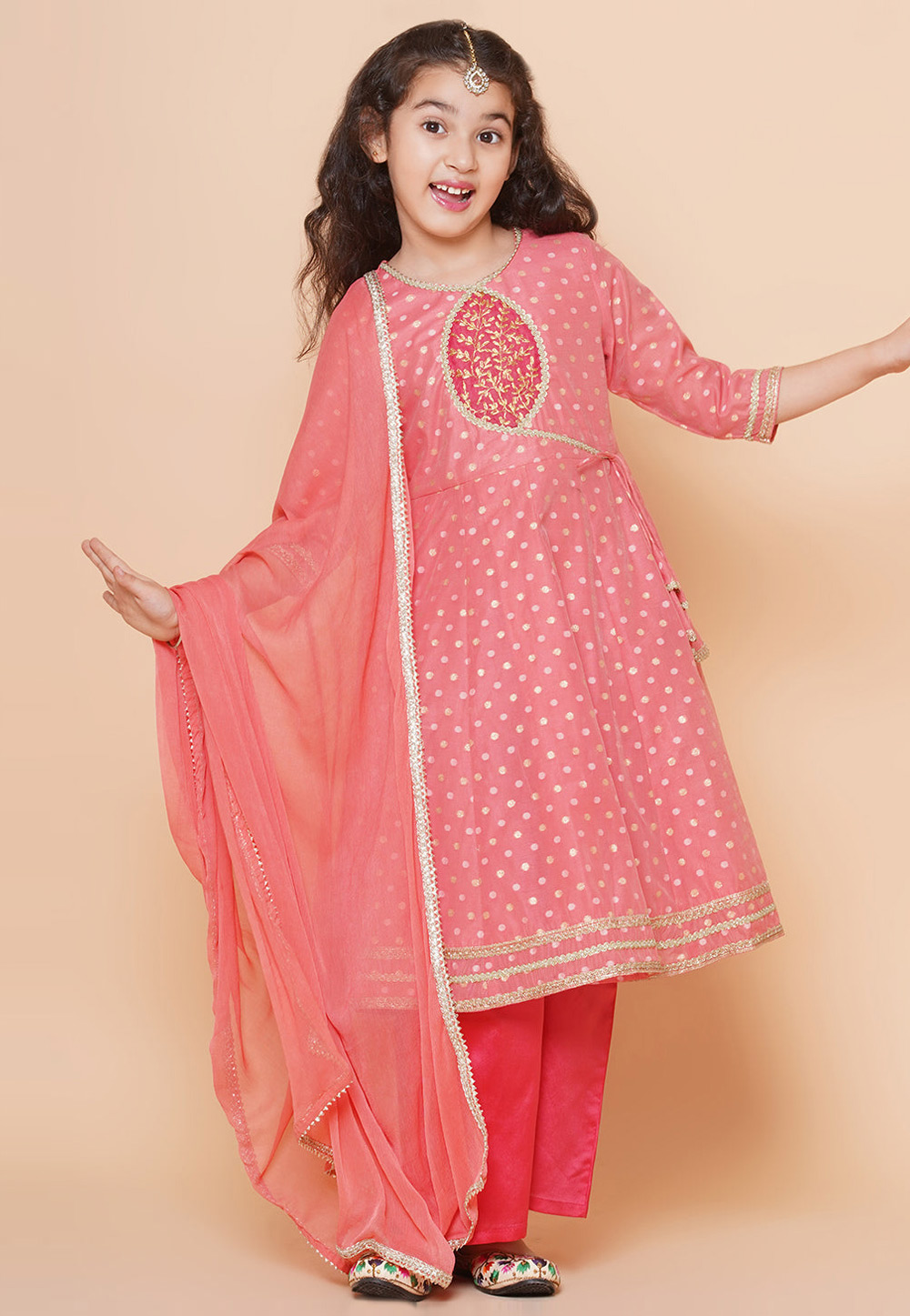 Peach Silk Kids Palazzo Suit 282651