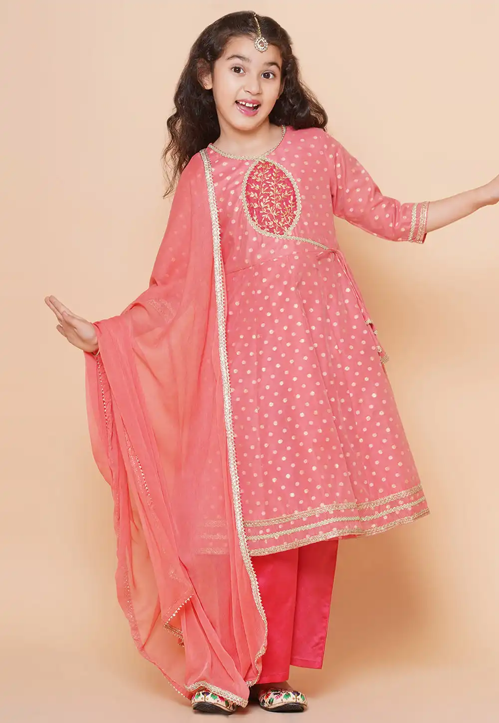 Peach Silk Kids Palazzo Suit 282651