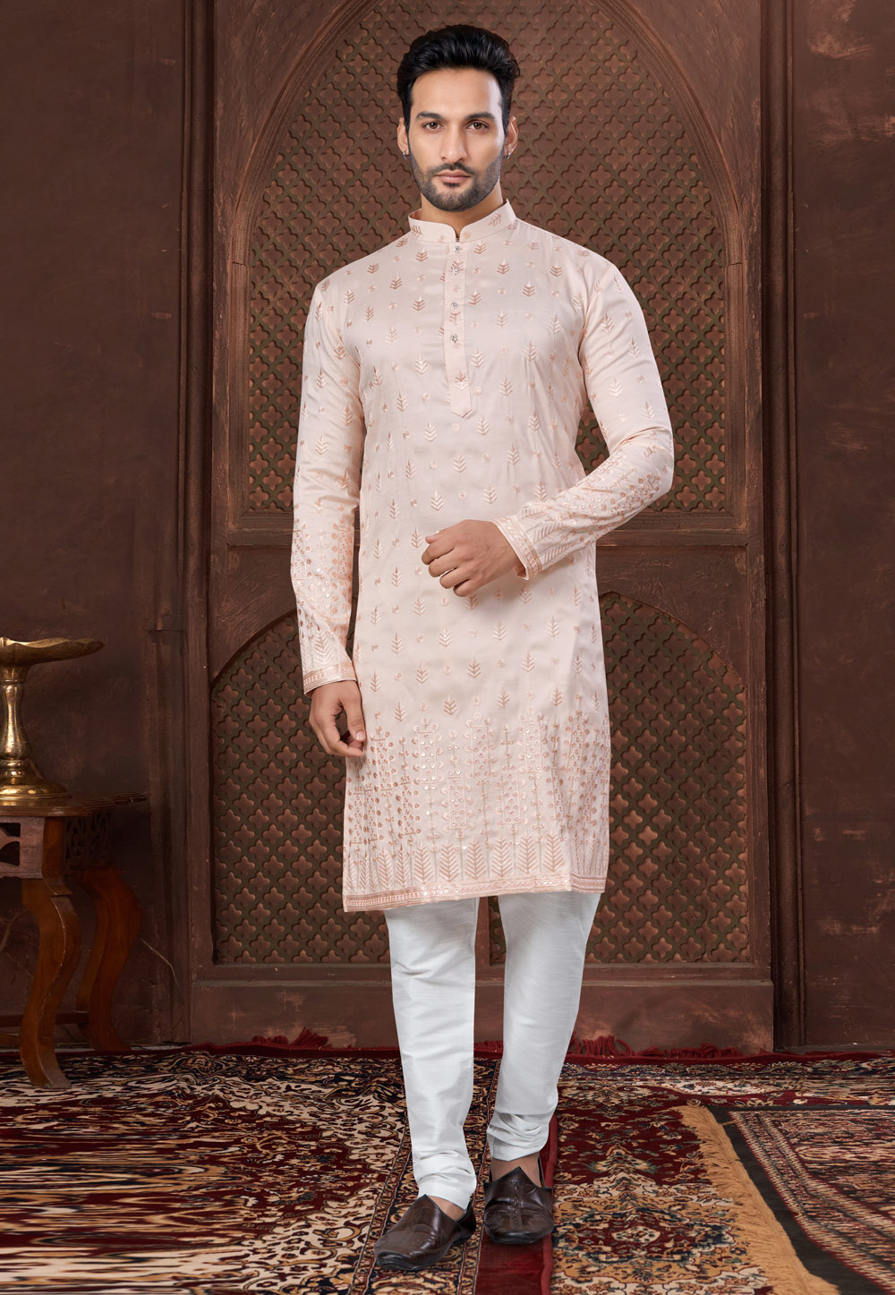 Peach Silk Kurta Pajama 307650