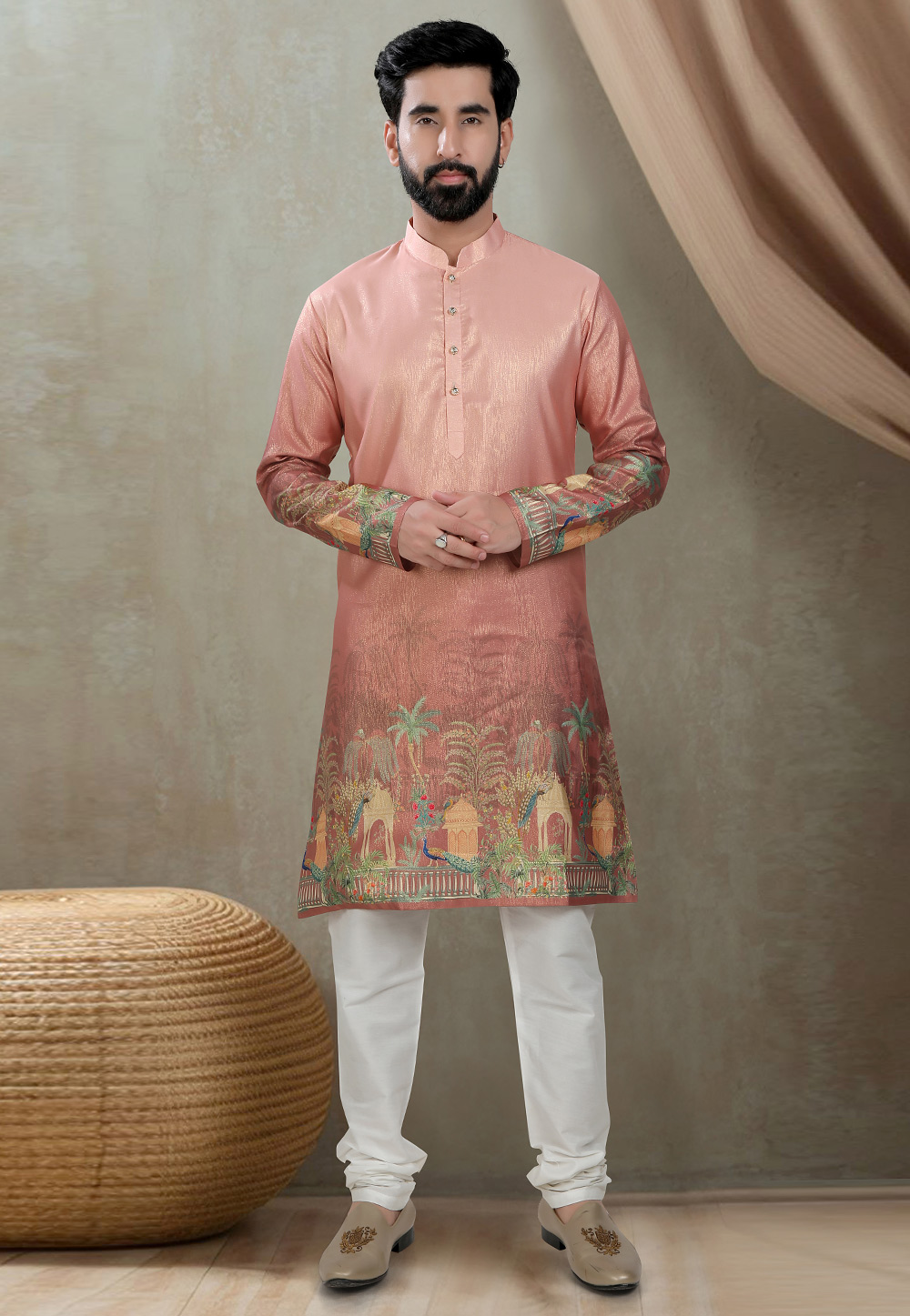 Peach Silk Kurta Pajama 310803