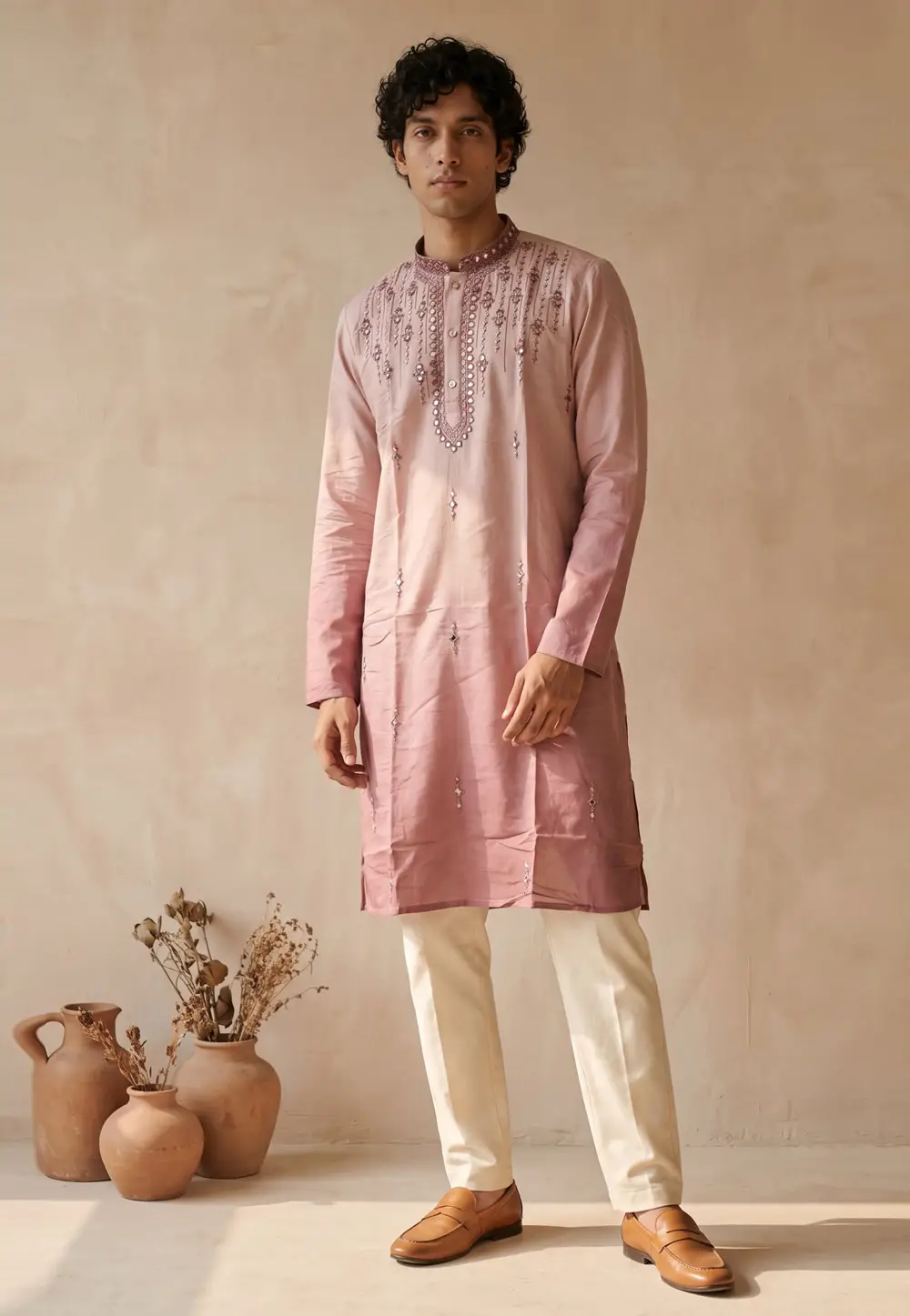 Peach Silk Kurta Pajama 336209