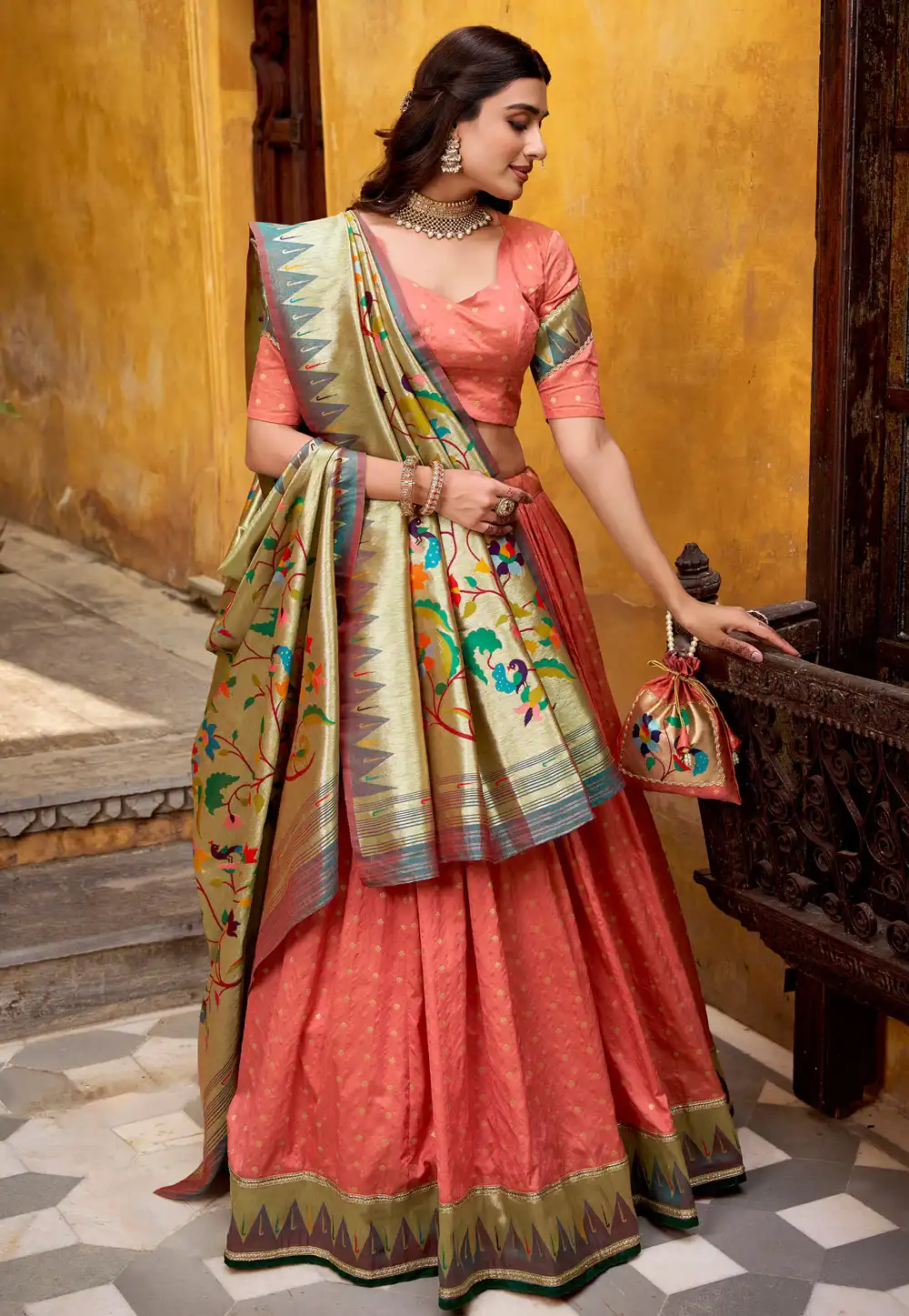 Peach Silk Lehenga Choli 323922