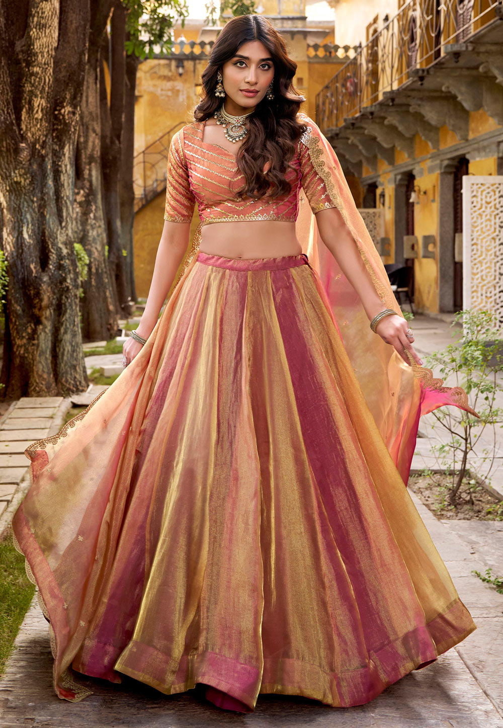 Peach Silk Lehenga Choli 324702