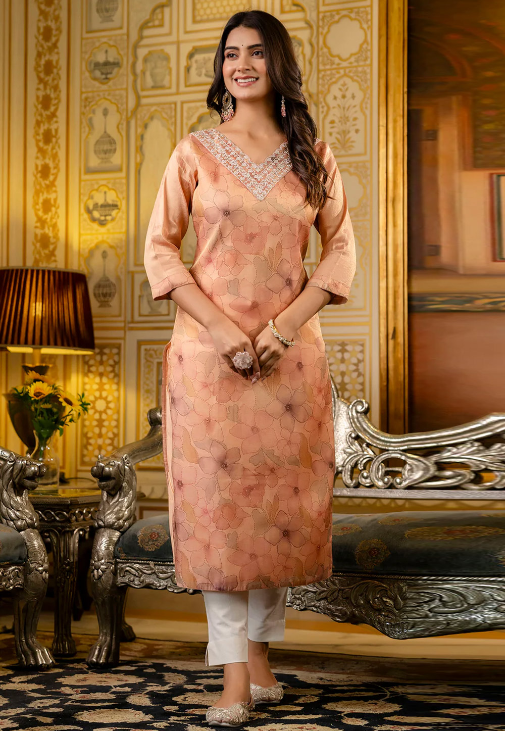 Peach Silk Long Kurti 307063