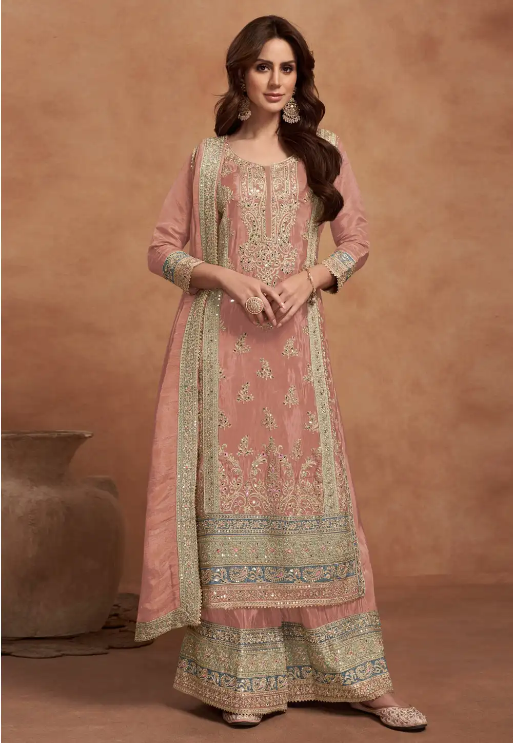 Peach Silk Pakistani Suit 308412