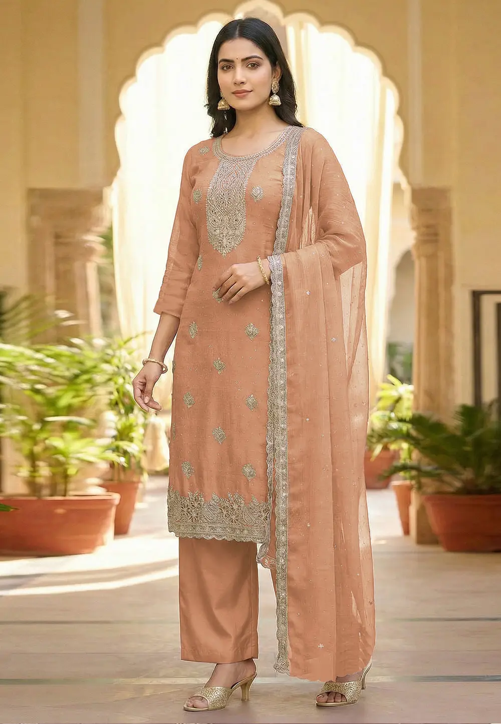Peach Silk Pakistani Suit 331349
