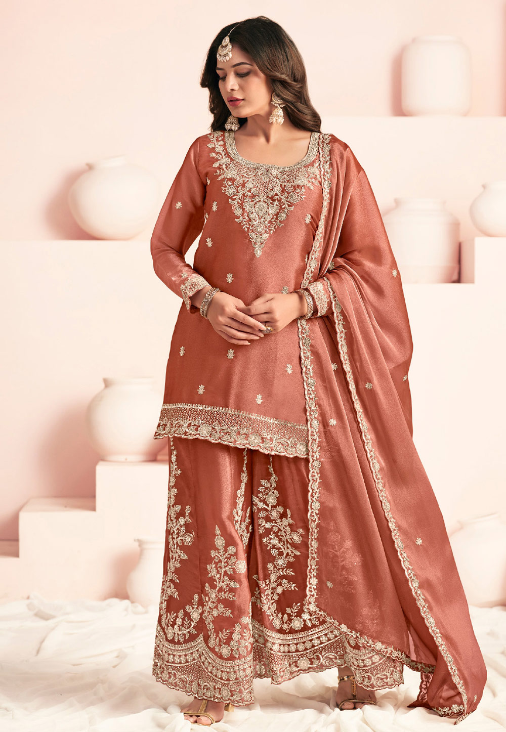 Peach Silk Pakistani Suit 325945