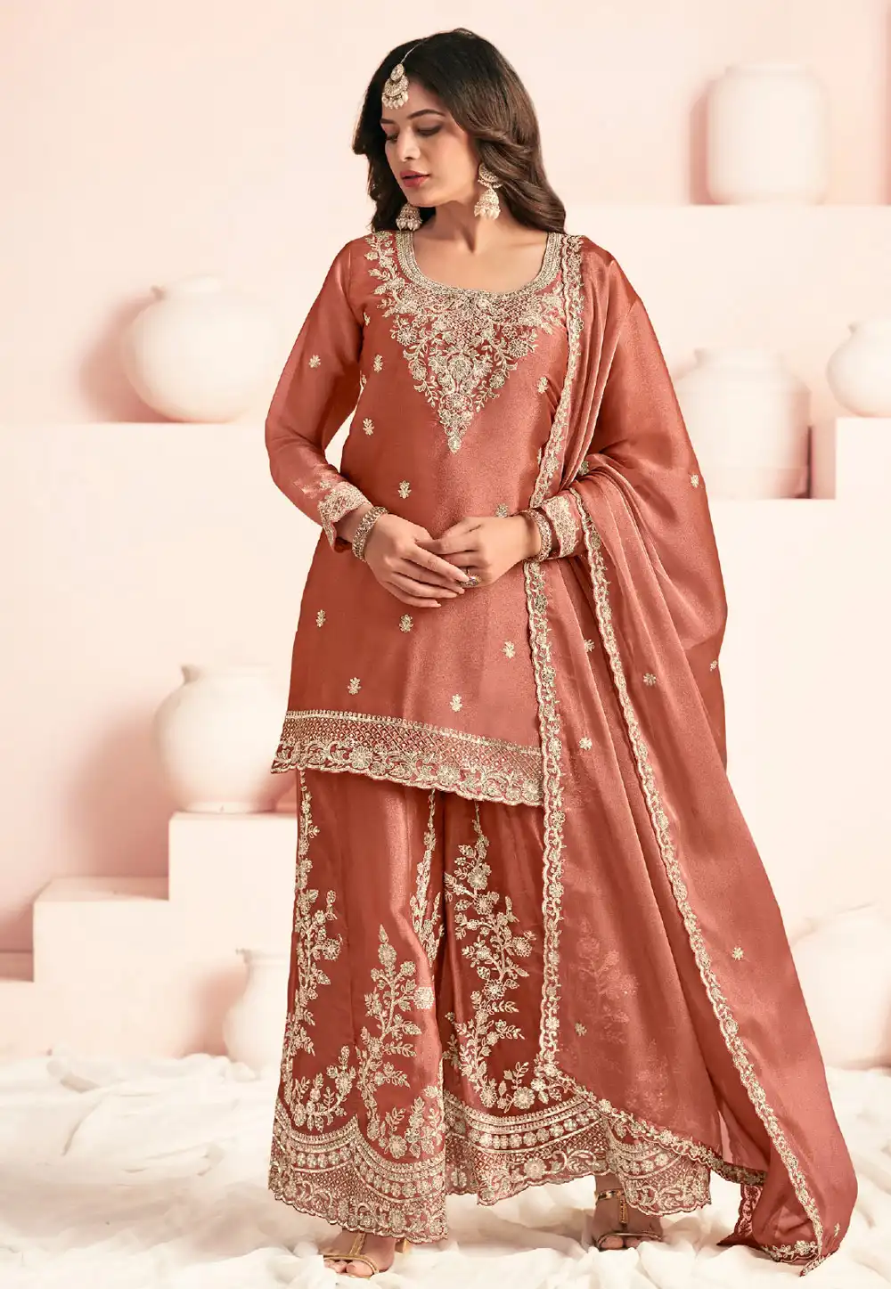 Peach Silk Pakistani Suit 325945