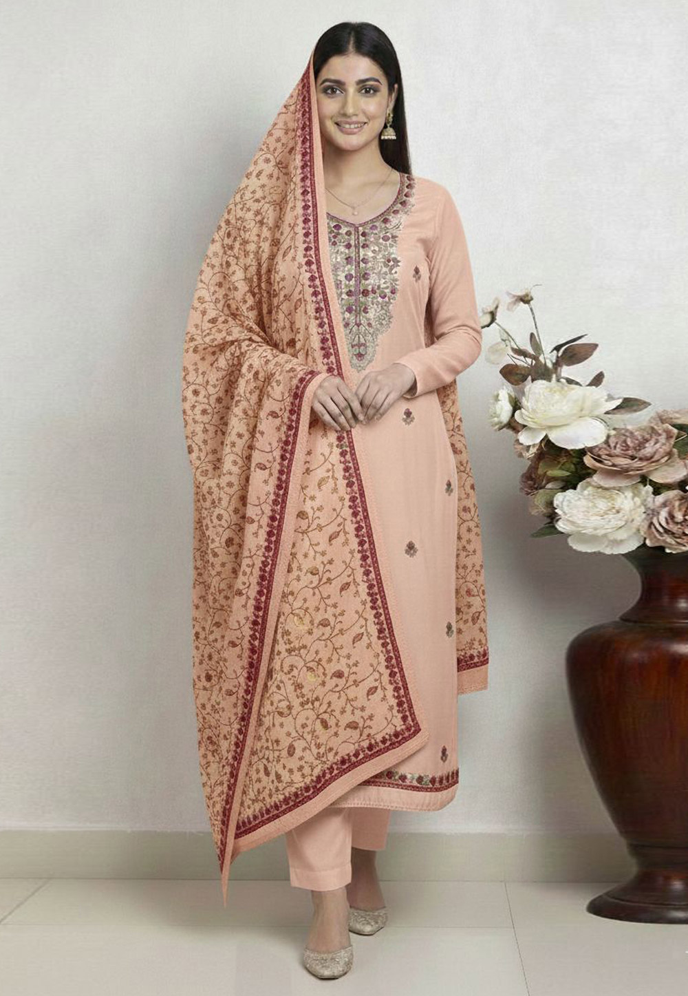 Peach Silk Pakistani Suit 330321