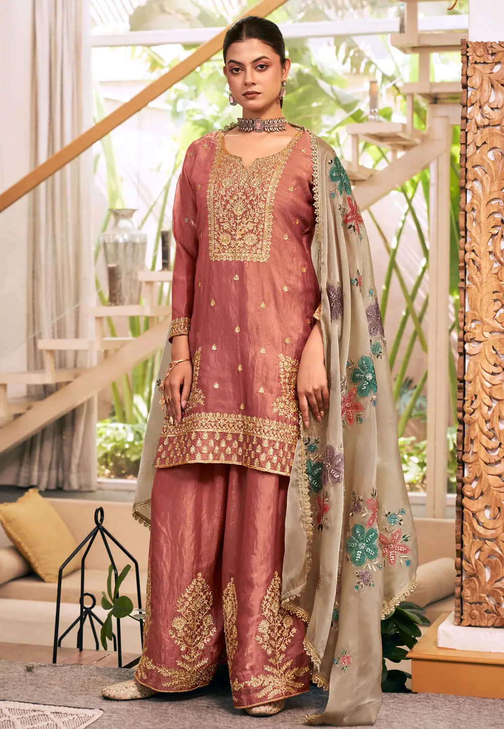 Peach Silk Palazzo Suit 336377