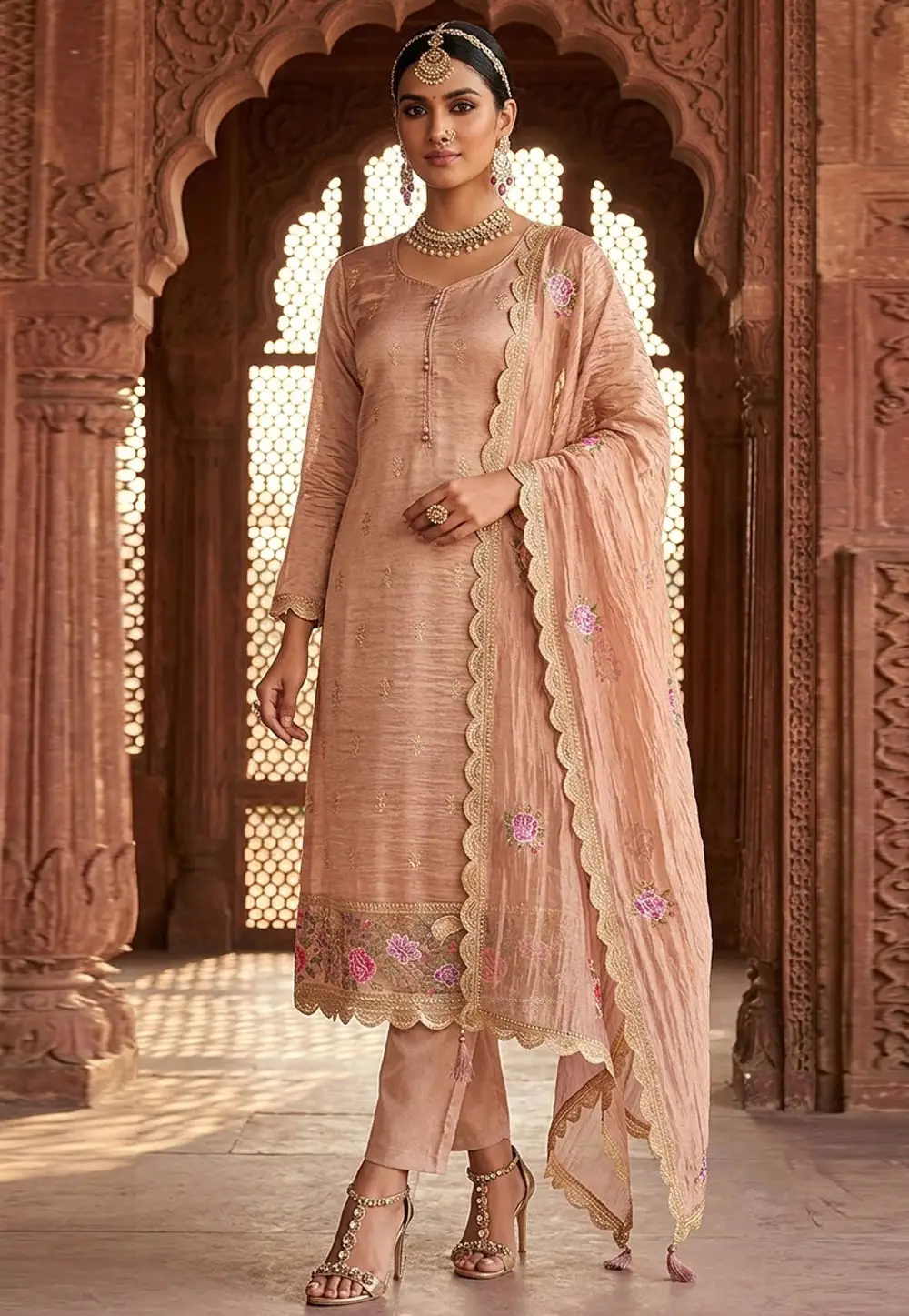 Peach Silk Pant Style Suit 332337