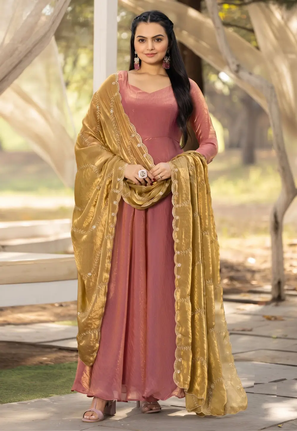 Peach Silk Readymade Anarkali Suit 336276