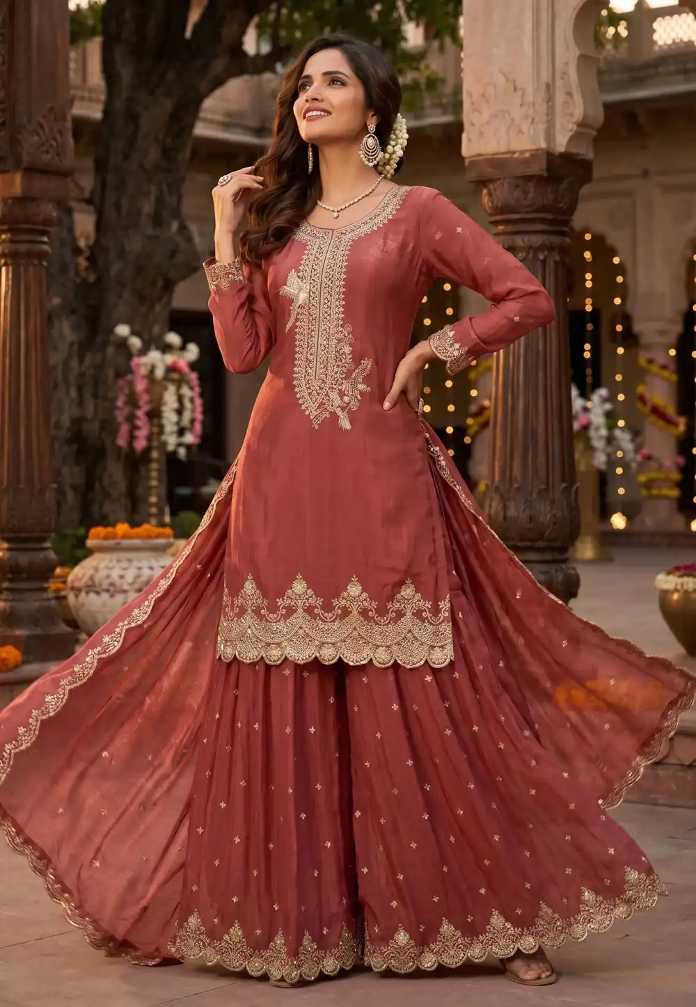 Peach Silk Readymade Gharara Suit 328689