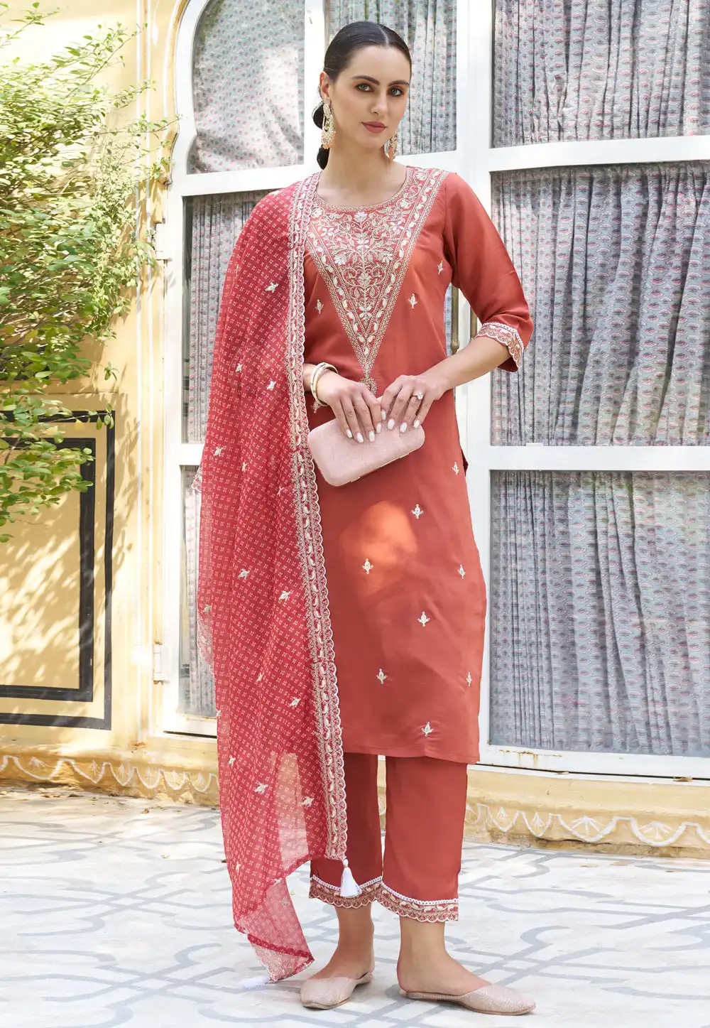 Peach Silk Readymade Pakistani Suit 325532