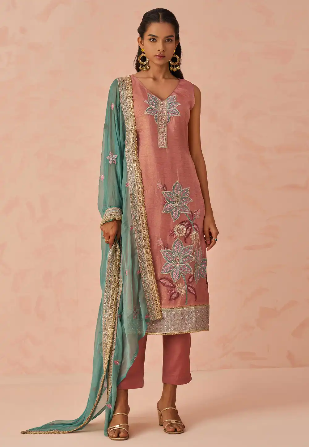 Peach Silk Readymade Pant Style Suit 314950