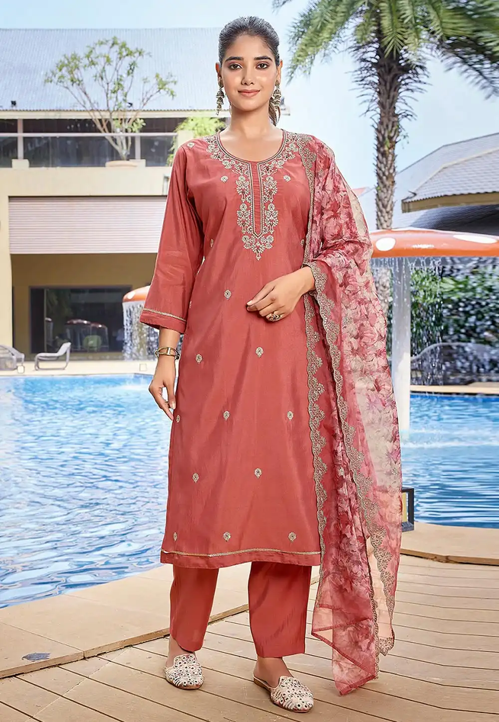 Peach Silk Readymade Pant Style Suit 324839