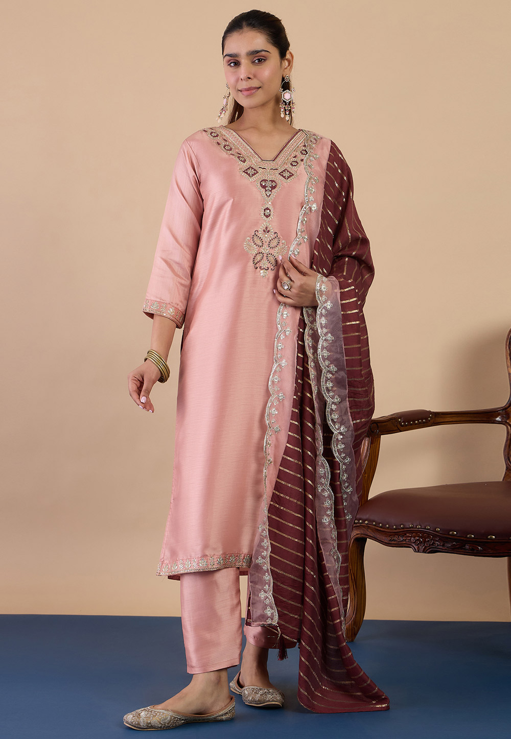 Peach Silk Readymade Pant Style Suit 328777