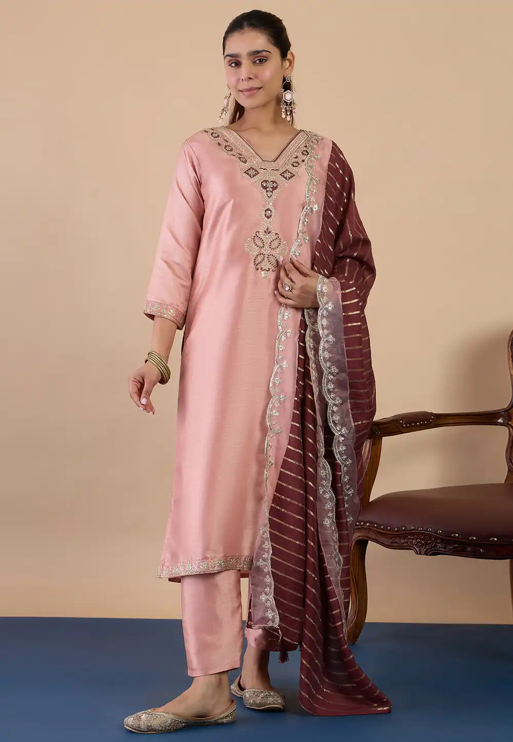 Peach Silk Readymade Pant Style Suit 328777