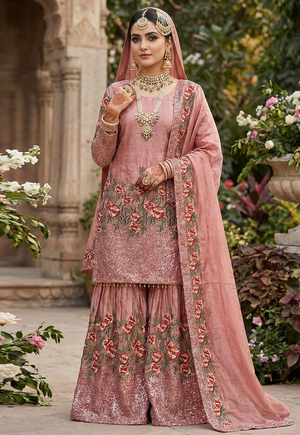 Peach Silk Readymade Sharara Suit 325487