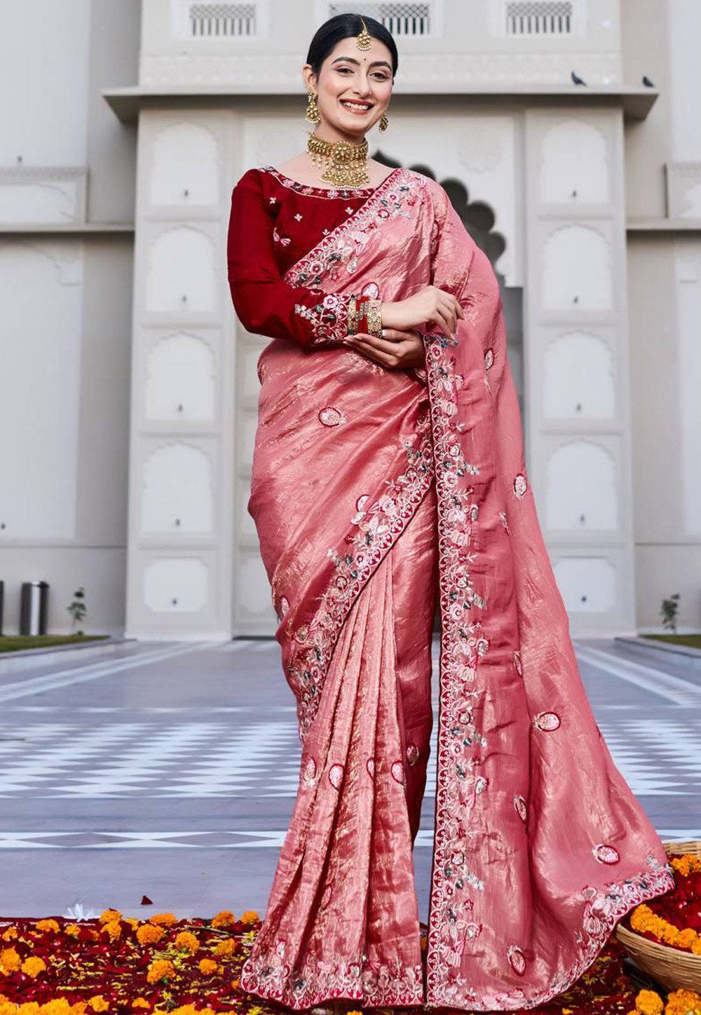 Peach Silk Saree With Blouse 323682