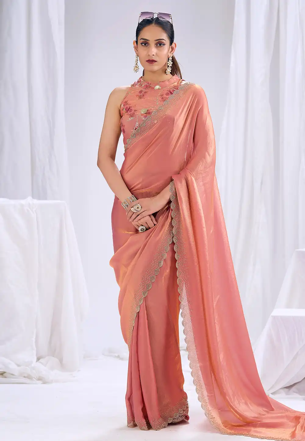 Peach Silk Saree With Blouse 329653