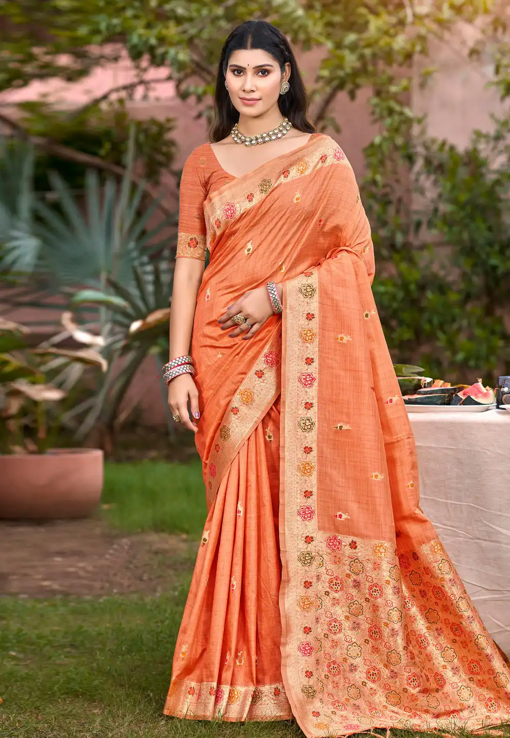 Peach Silk Saree With Blouse 315363