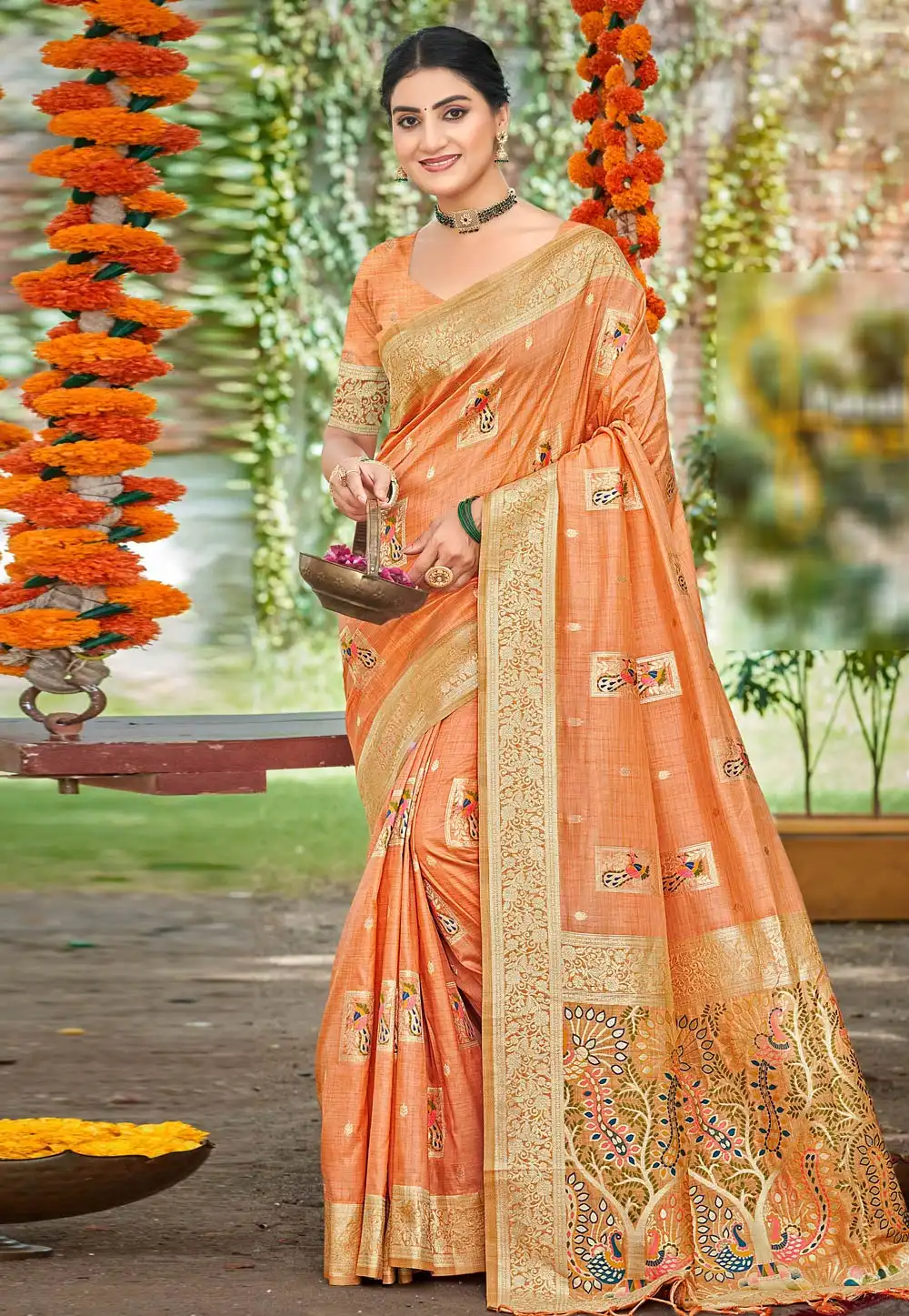 Peach Silk Saree With Blouse 315369