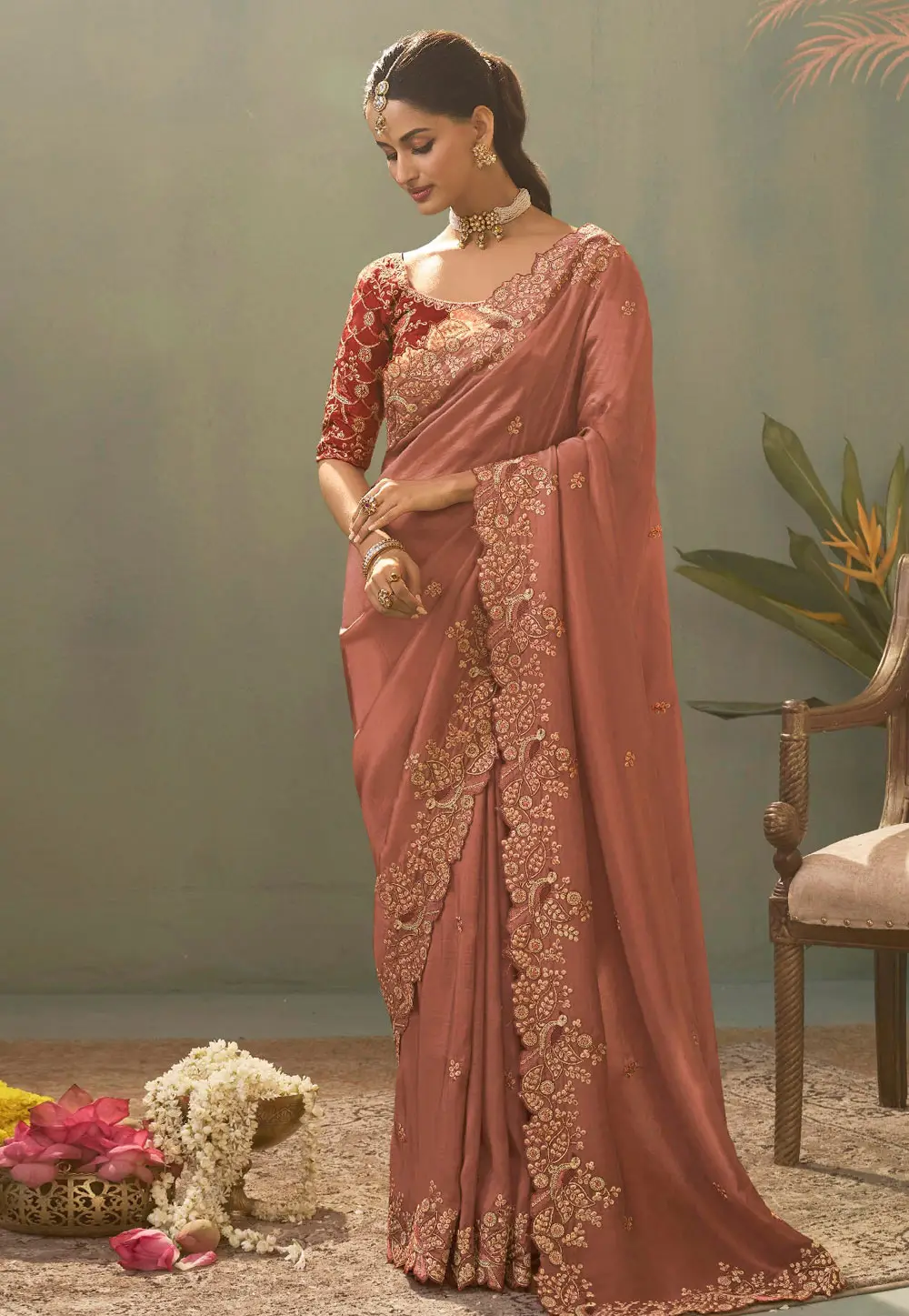 Peach Silk Saree With Blouse 333769