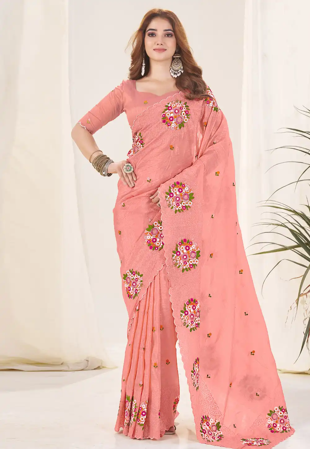 Peach Silk Saree With Blouse 317138