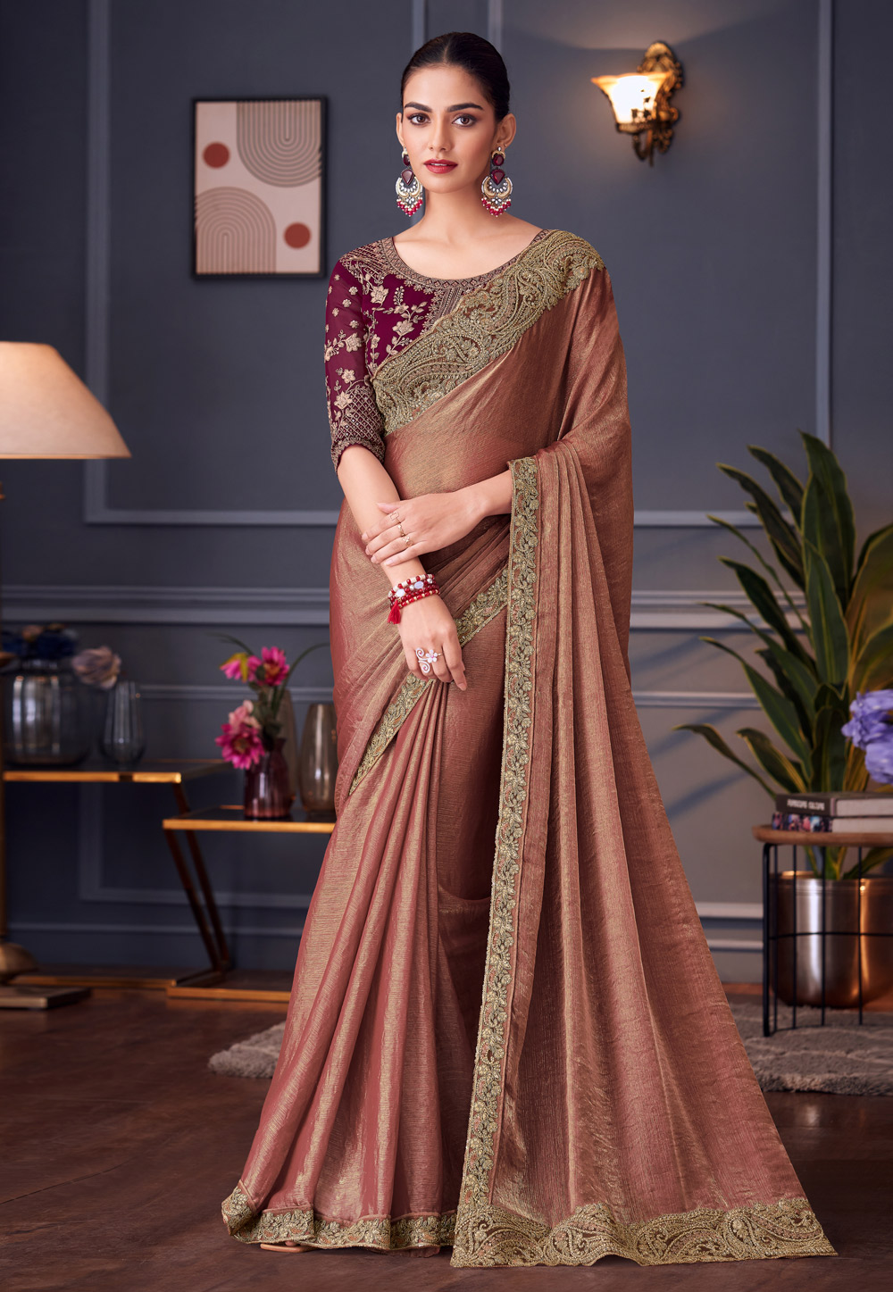 Peach Silk Saree With Blouse 311836