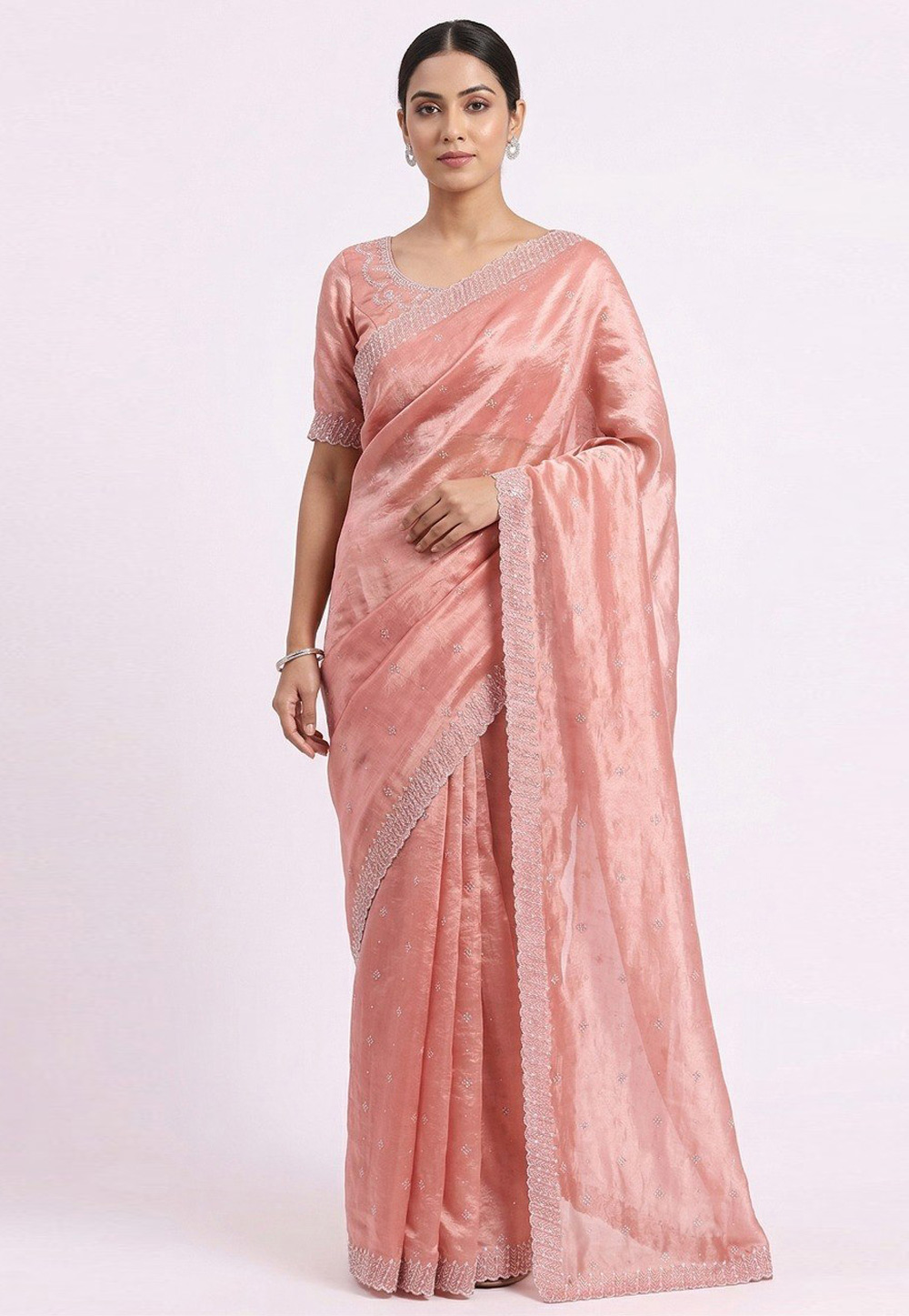 Peach Silk Saree With Blouse 327131