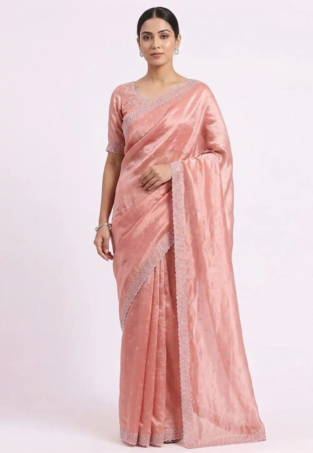 Peach Silk Saree With Blouse 327131
