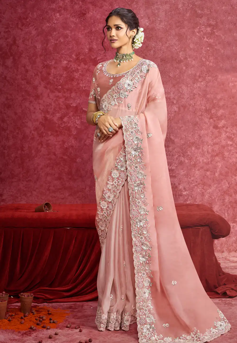 Peach Silk Saree With Blouse 317260