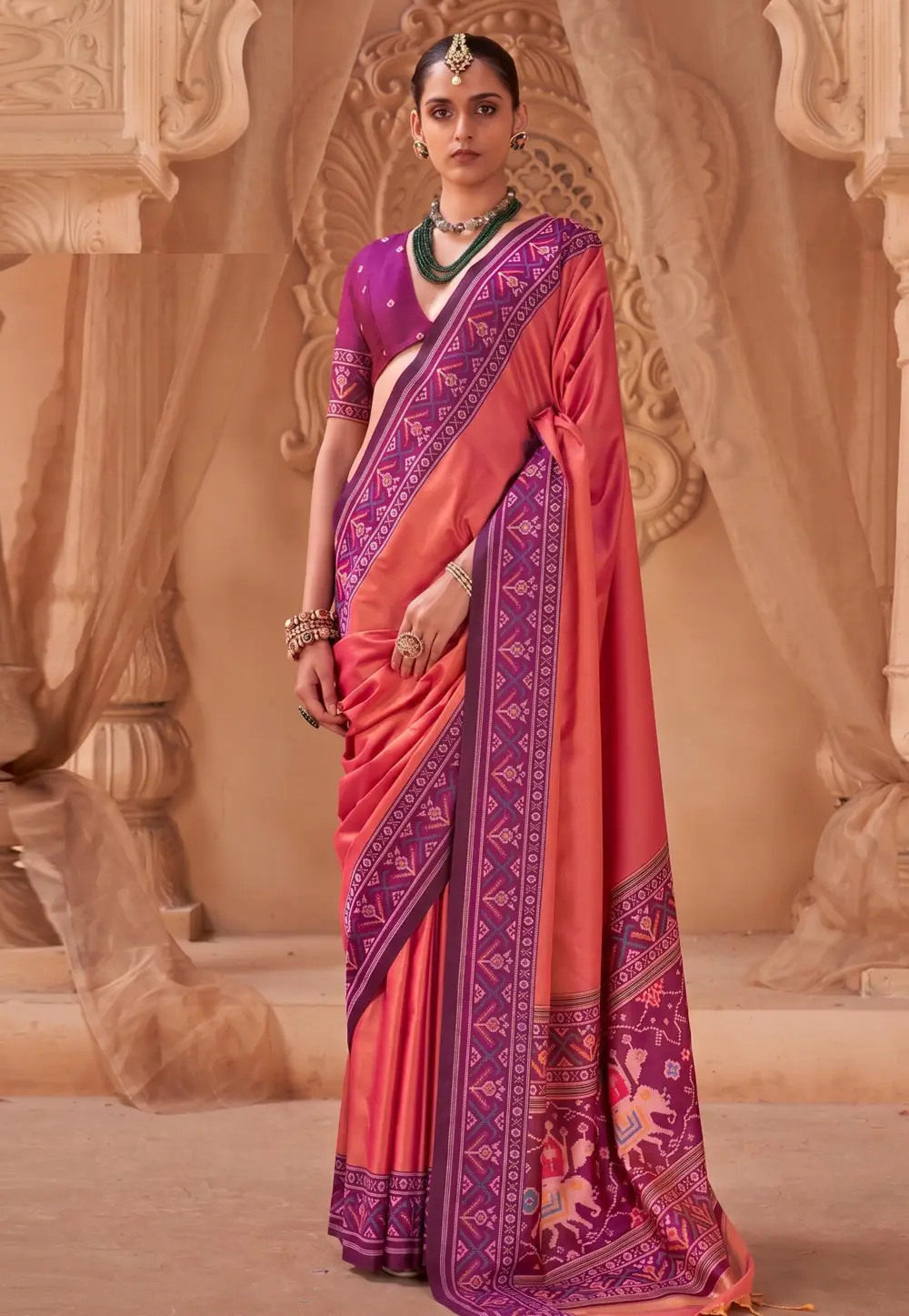 Peach Silk Saree With Blouse 333759
