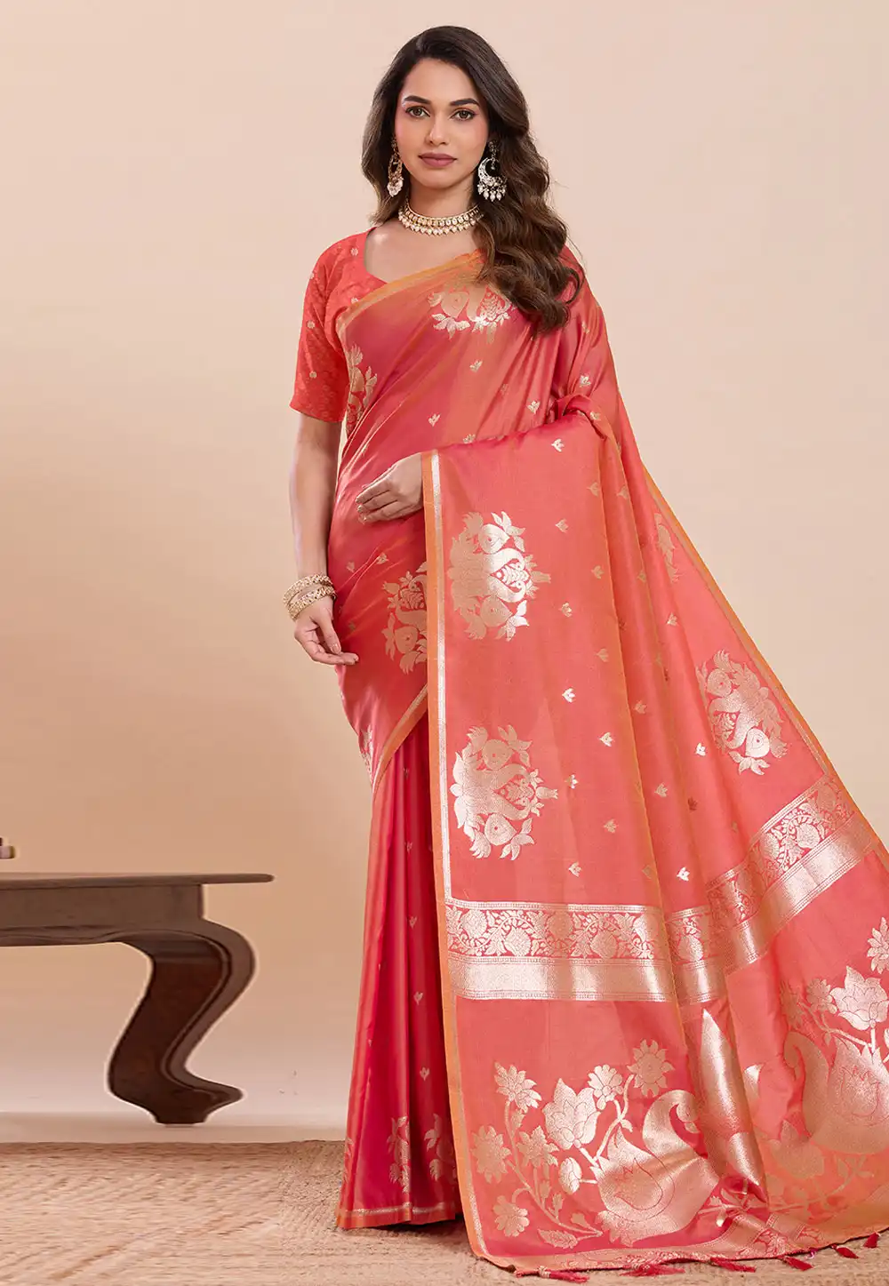Peach Silk Saree With Blouse 325276