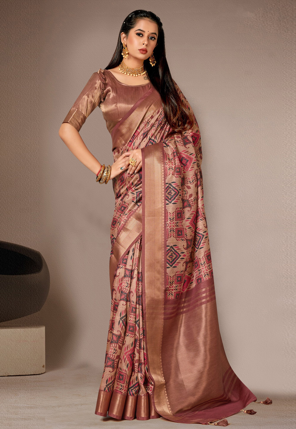 Peach Silk Saree With Blouse 278756