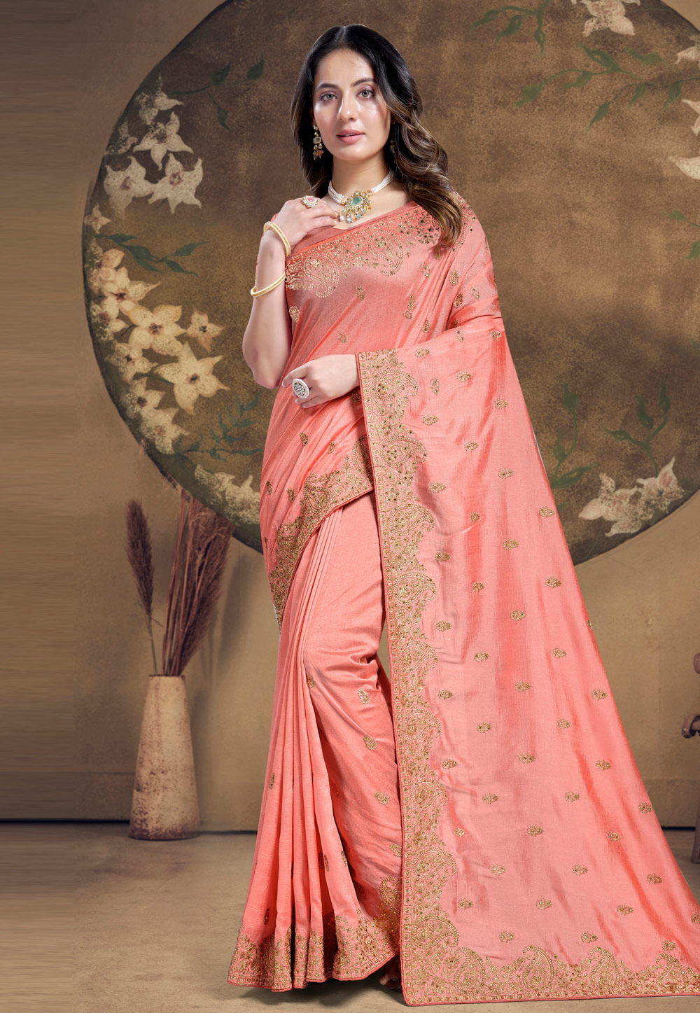 Peach Silk Saree With Blouse 285625