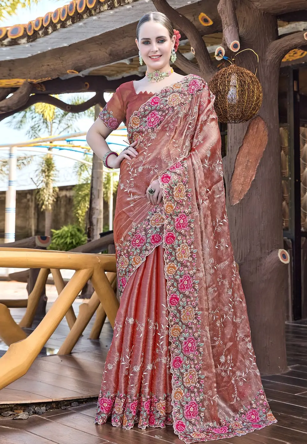 Peach Silk Saree With Blouse 297239