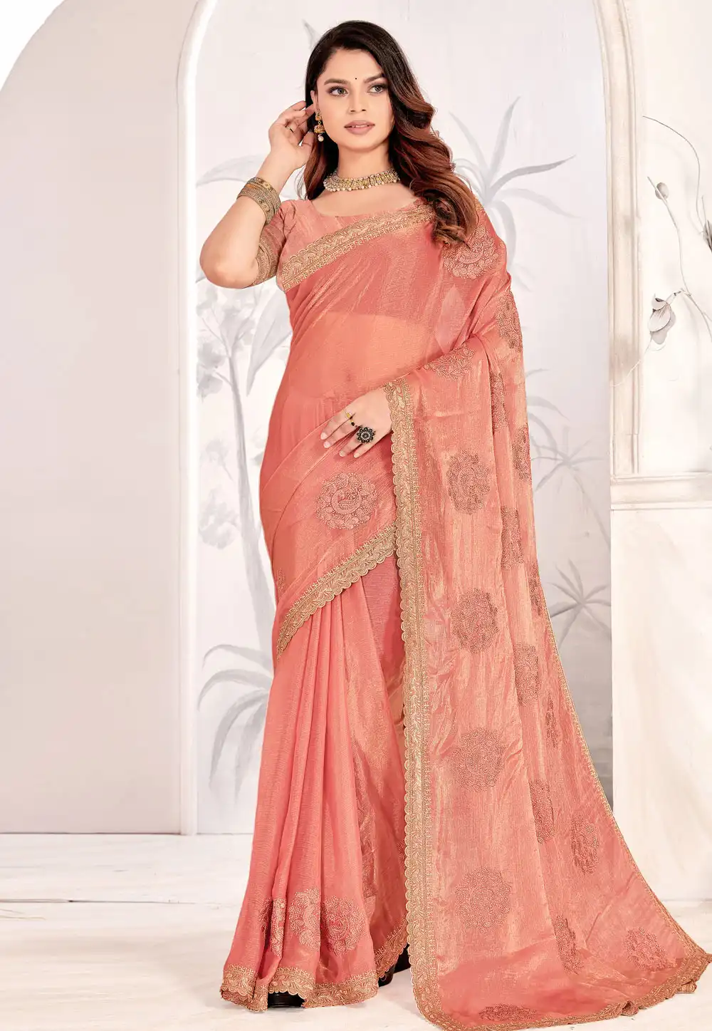 Peach Silk Saree With Blouse 311023