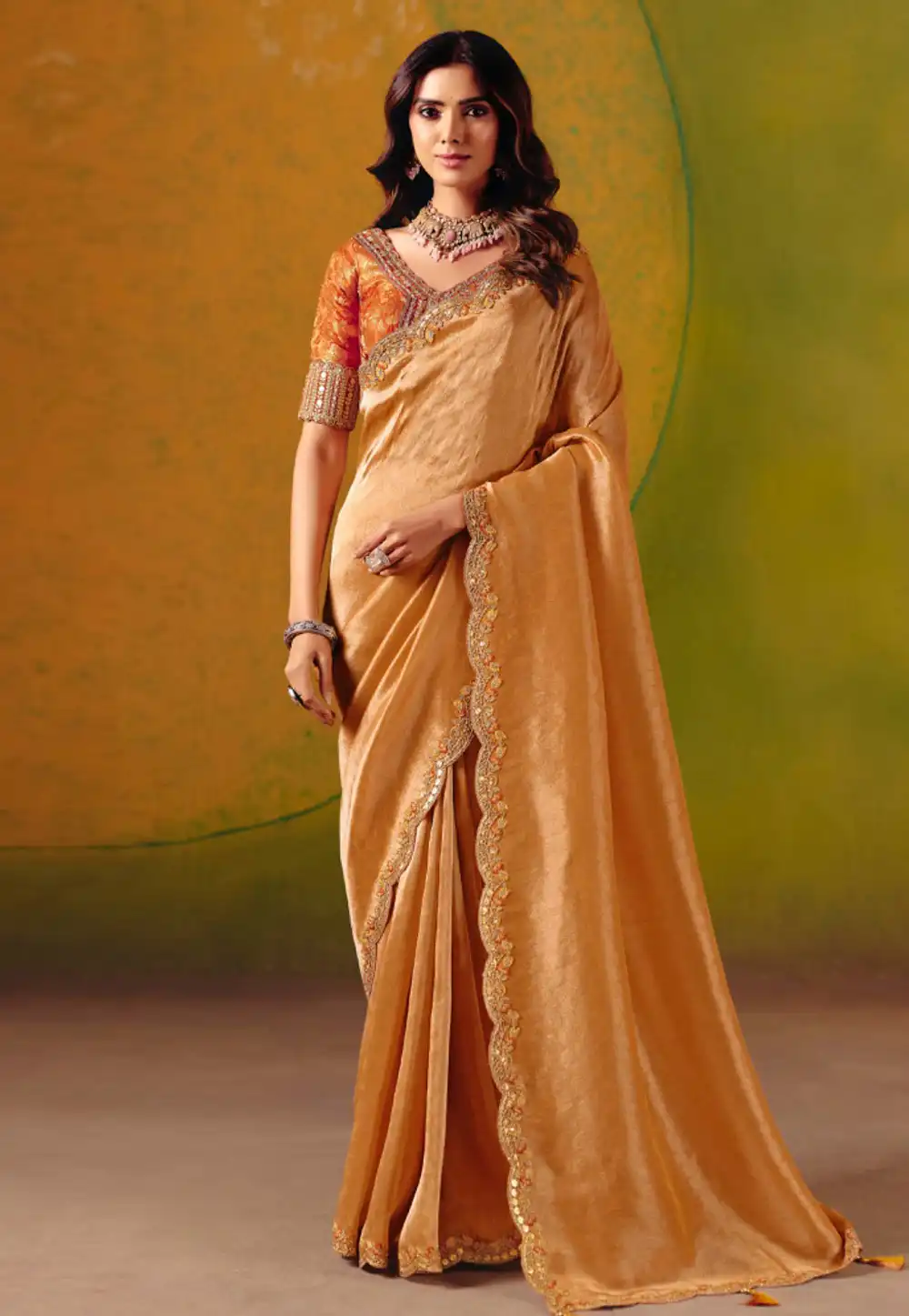 Peach Silk Saree With Blouse 325666