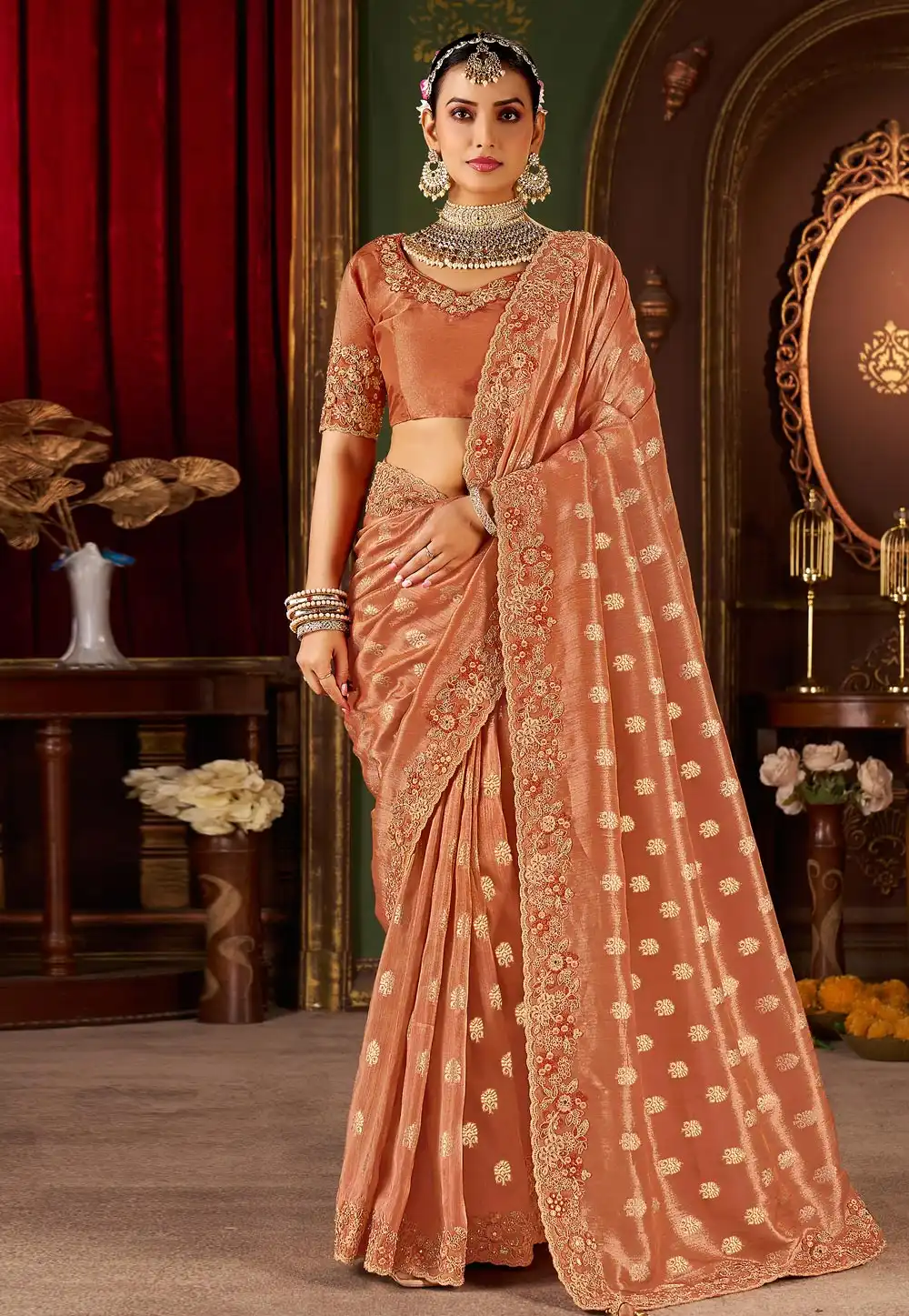 Peach Silk Saree With Blouse 321703