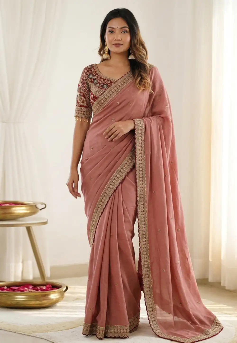 Peach Silk Saree With Blouse 330543