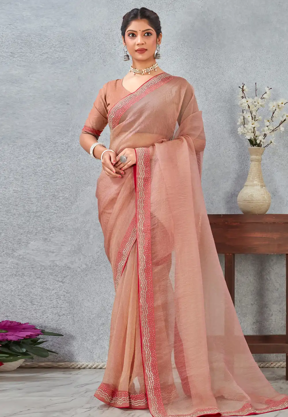 Peach Silk Saree With Blouse 318653