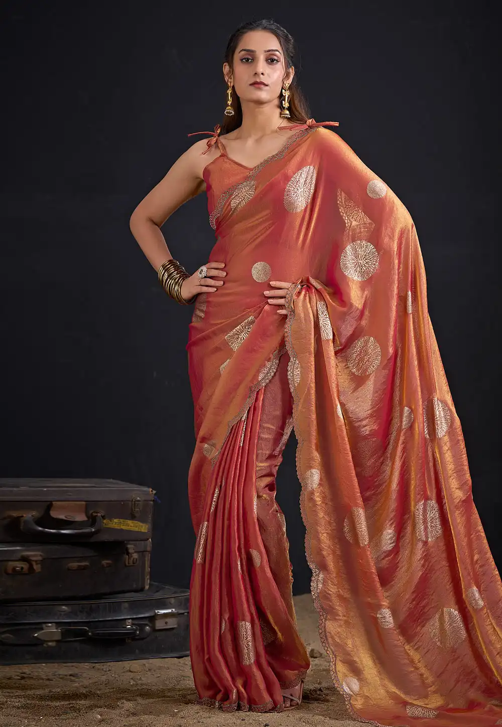 Peach Silk Saree With Blouse 327601