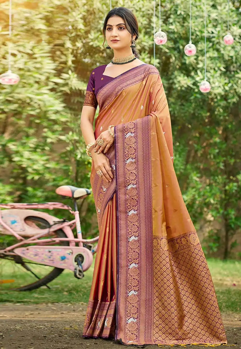 Peach Silk Saree With Blouse 326513
