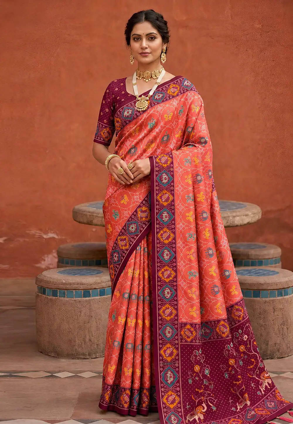 Peach Silk Saree With Blouse 333860